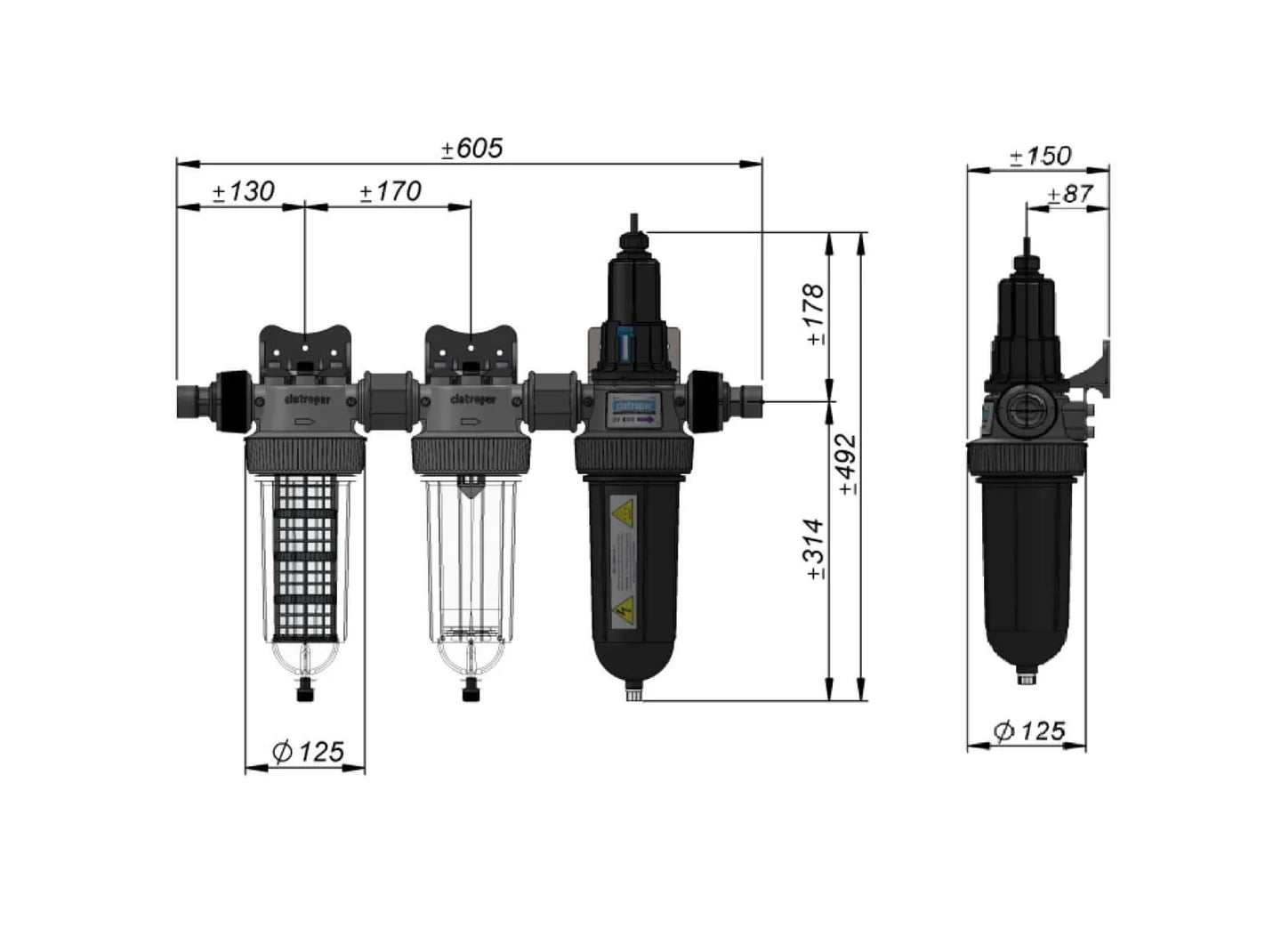 Cintropur NW25 Trio Partikel, Kol och UV-filter